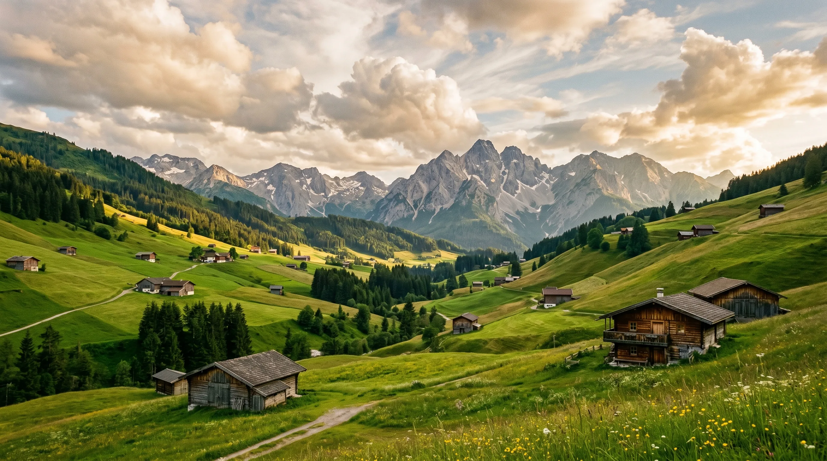 The Zillertal valley in summer with alpine meadows